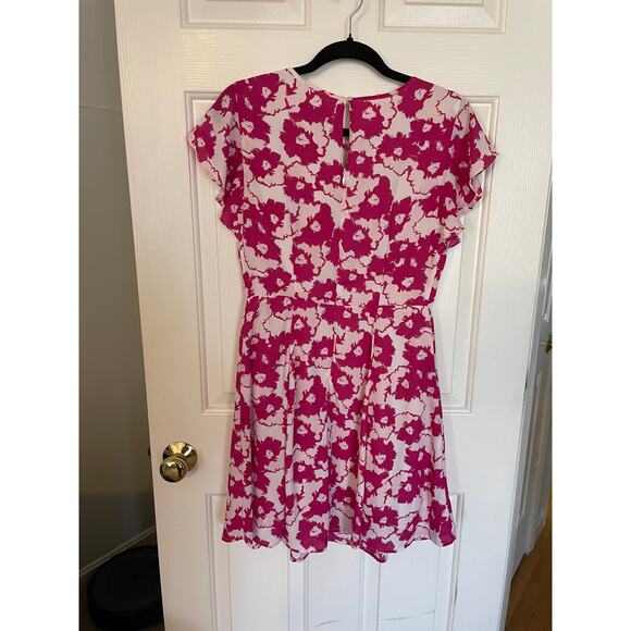 Banana Republic Dress Size 4 Floral Flutter Sleeve Skater Fully Lined Pink White - Picture 2 of 9